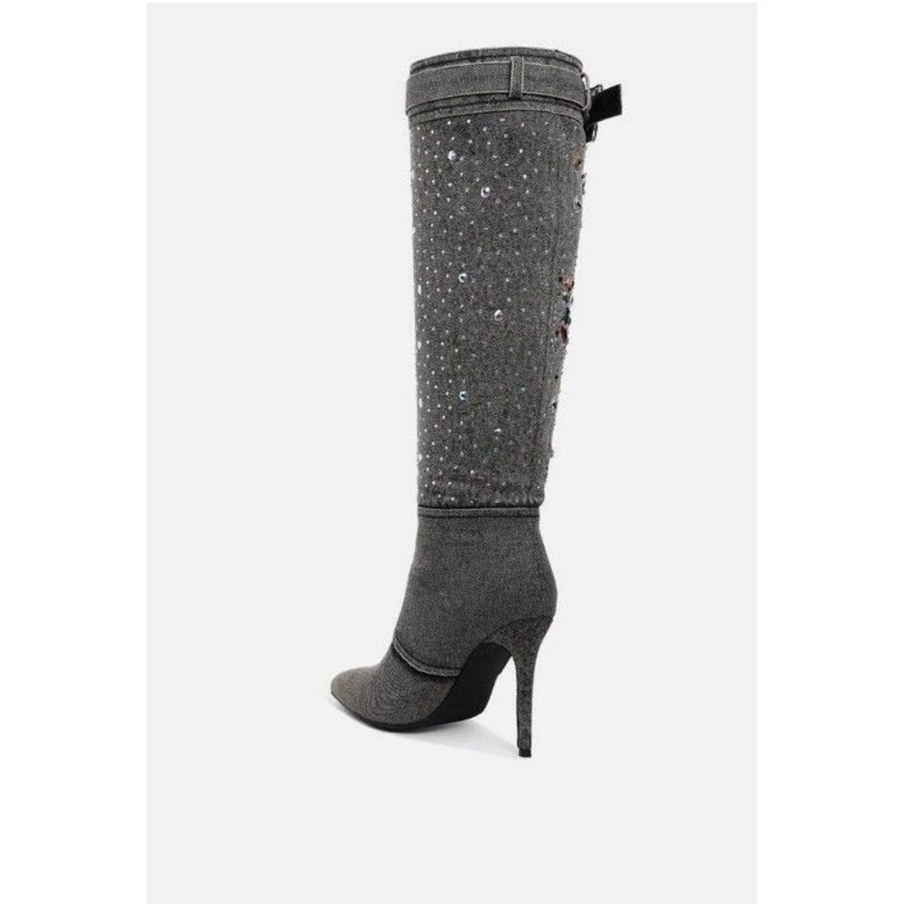 NEW! Women's London Rag Cornik Multi-Color Stone Black Denim Boots, Size 6.5 - Picture 2 of 12